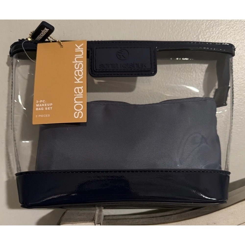Sonia Kashuk 2 in 1 Makeup Travel Bag Navy Blue Clear 2pc Set